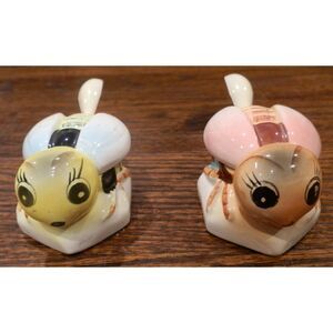 Vintage Bumblebees Bees Mini Ceramic Server Spoon Pot Jars Set of 2